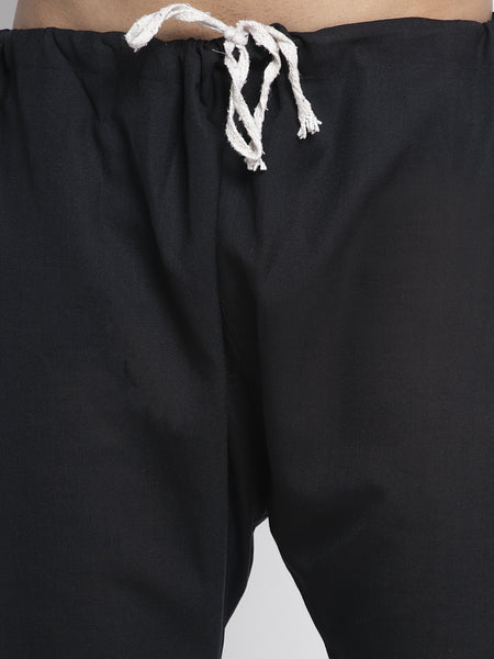 Designer Black Linen Kurta With Aligarh Pajama Set For Men By Treemoda