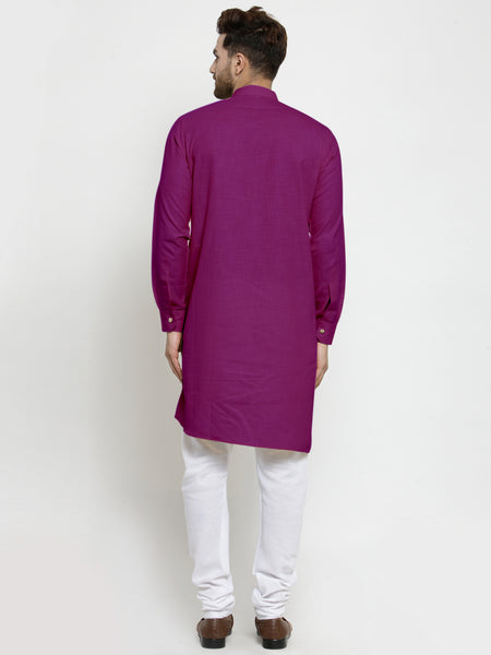 Designer Purple Linen Kurta With White Churidar Pajama For Men By Treemoda
