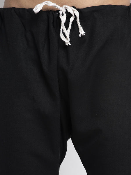 Designer Black Linen Kurta With Churidar Pajama Set For Men By Treemoda
