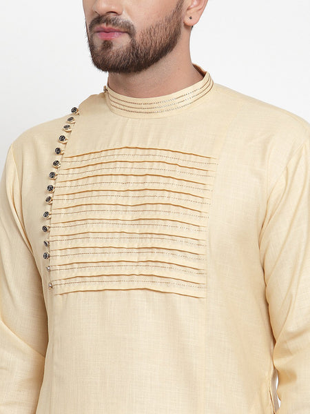 Designer Beige Kurta With Churidar Pajama Set in Linen for men by Treemoda