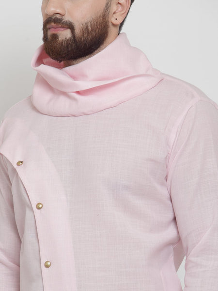 Pink Kurta With Aligarh Pajama in Linen For Men by Treemoda