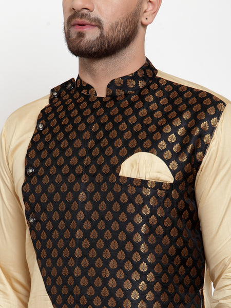 Designer Brocade Beige Banarasi Silk Kurta Pajama Set by Treemoda