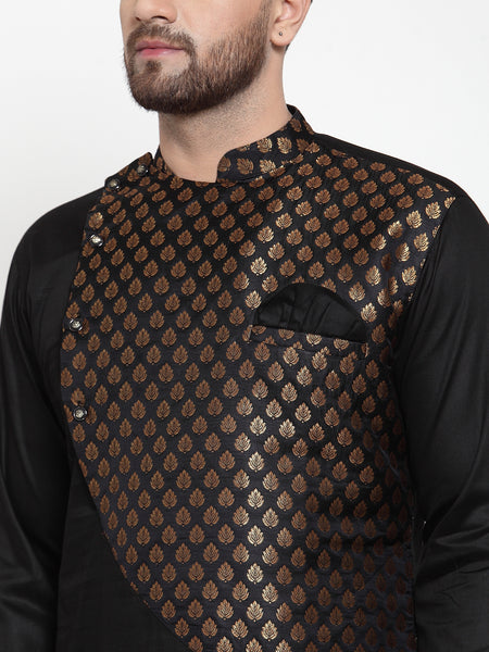 Designer Brocade Black Banarasi Silk Kurta Pajama Set by Treemoda