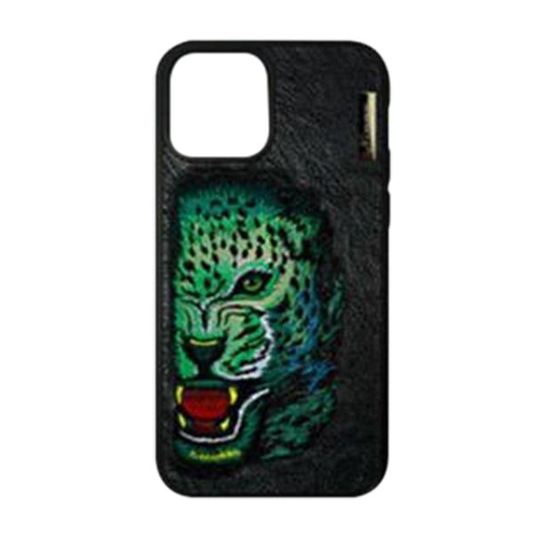 Nimmy 3D Embroidered Green Leopard Back Case Cover for Apple iPhone - Black