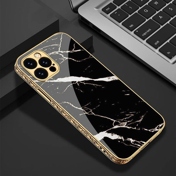 Luxury Embossed Border Glass Case for iPhone