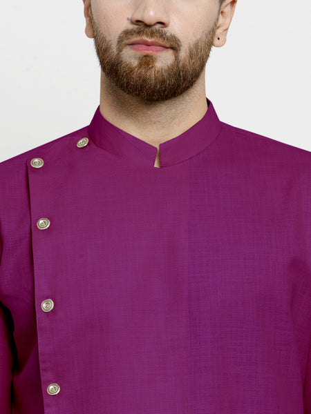 Designer Purple Linen Kurta With White Churidar Pyjama For Men By Treemoda