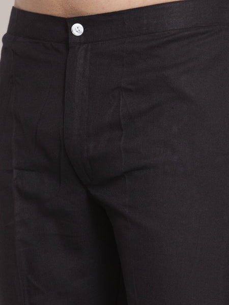 Treemoda Men's Black Kurta Matching Pants With Ethnic Nehru Jacket
