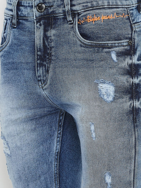 Men Blue Slim Fit Mid-Rise Distressed  Stretchable Jeans