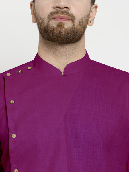 Designer Purple Linen Kurta With White Churidar Pajama For Men By Treemoda