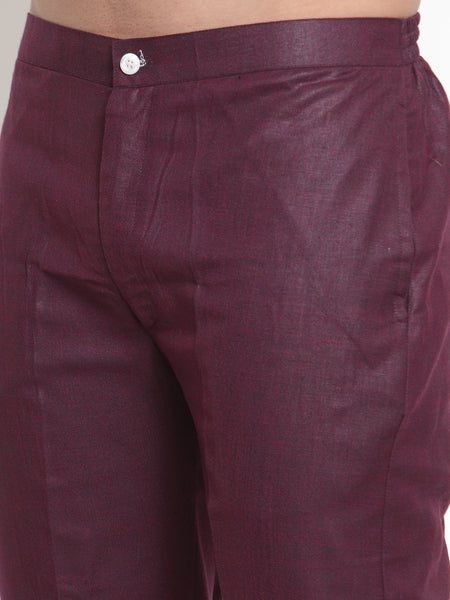 Treemoda Men's Mauve Kurta Matching Pants With Ethnic Nehru Jacket