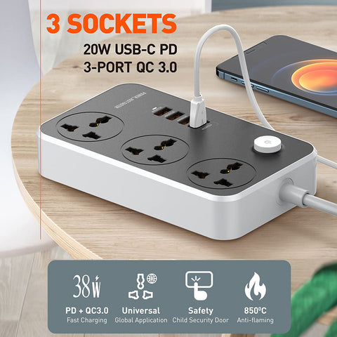 38W 3 Port + 4 USB Universal Power Socket Fast Charging Ports (GET FREE MASK ON YOUR PURCHASE)