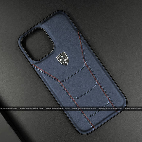 Ferrari Heritage Premium Leather Case for iPhone - Navy Blue