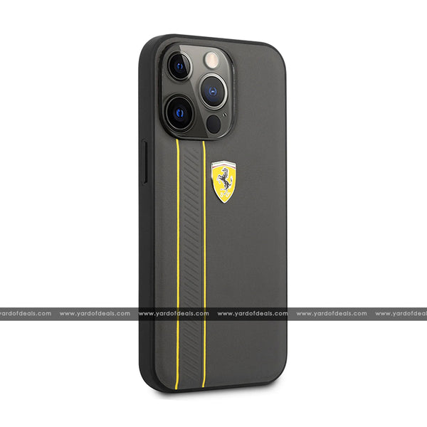 Ferrari Debossed Stripes and Yellow Line Leather Case for iPhone