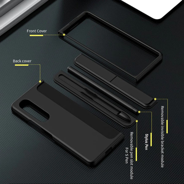Premium Galaxy Z Fold 3 & 4 Detachable Pen Holder Kickstand Back Case