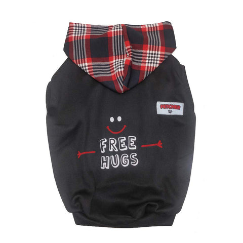Black & Red 'Free Hugs' Dry Fit Hoodie For Small Breeds