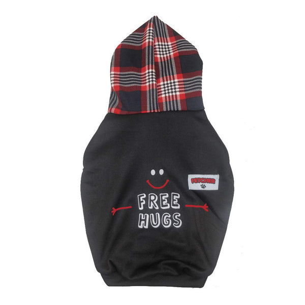 Black & Red 'Free Hugs' Dry Fit Hoodie For Small Breeds