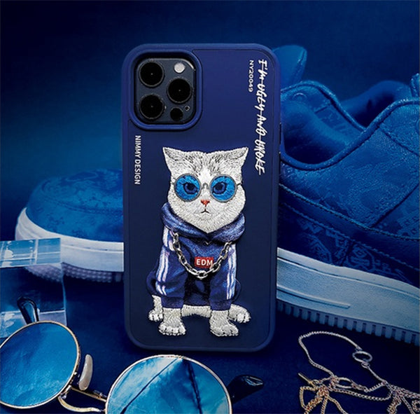 Nimmy 3D Embroided Swag Cat Back Case Cover for Apple iPhone - Blue