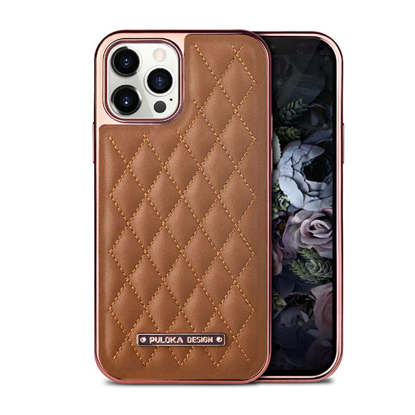 PULOKA Leather Diamond Design Electroplated Back Case for iPhone