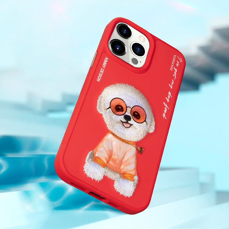 Nimmy 3D Embroided Small Dog Back Case Cover for Apple iPhone - Red