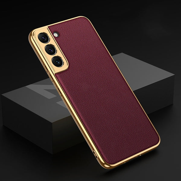 Electroplated TPU + Leather Back Case for Samsung Galaxy S22 Series