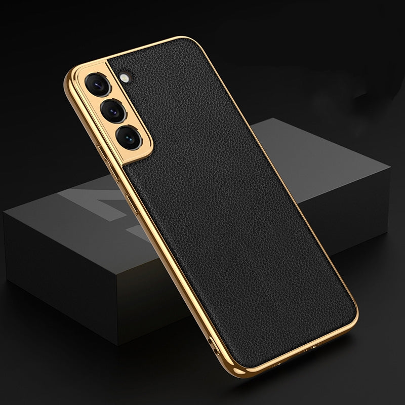 Electroplated TPU + Leather Back Case for Samsung Galaxy S22 Series