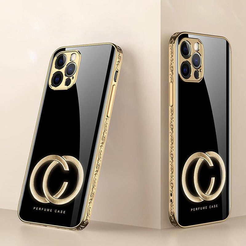 Luxury Embossed Border Glass Case for iPhone