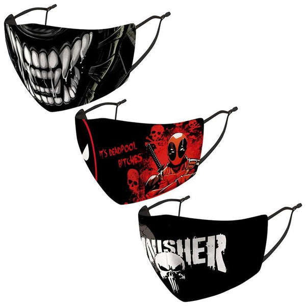 Deadpool, Punisher & Monster Face Printed Face Mask (Pack Of 3)