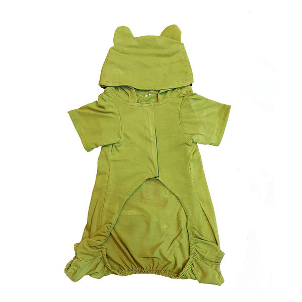 Green 'Cutie On Duty' Pet Dog Jumpsuit With Sleeves and Hood | Soft Cozy & Breathable Cute Bodysuits for Small Breeds