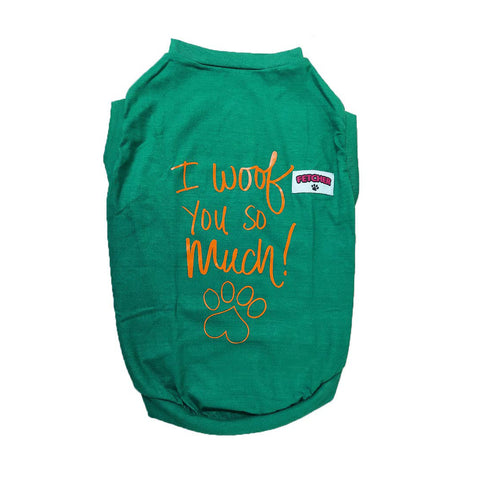 Sea Green "i Woof You So Much" Premium Dog T-Shirt for Small Breeds