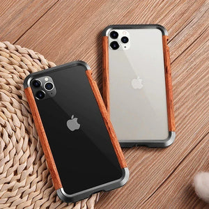 Real Wooden+Metal Frame Armor Case for iPhone 12 & 13 Series