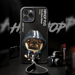 Nimmy 3D Embroided Hiphop Pug Back Case Cover for Apple iPhone - Black