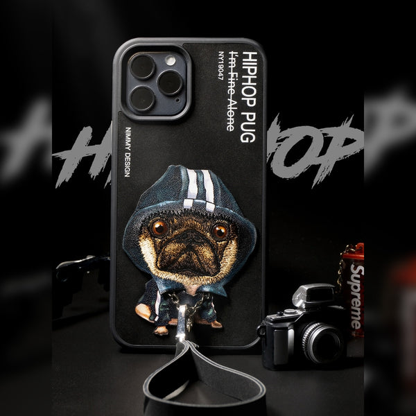Nimmy 3D Embroided Hiphop Pug Back Case Cover for Apple iPhone - Black