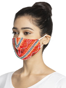 Women Red Embroidered Embellished Sparkling Glitter Sequin Women Fashion Reusable Face Mask
