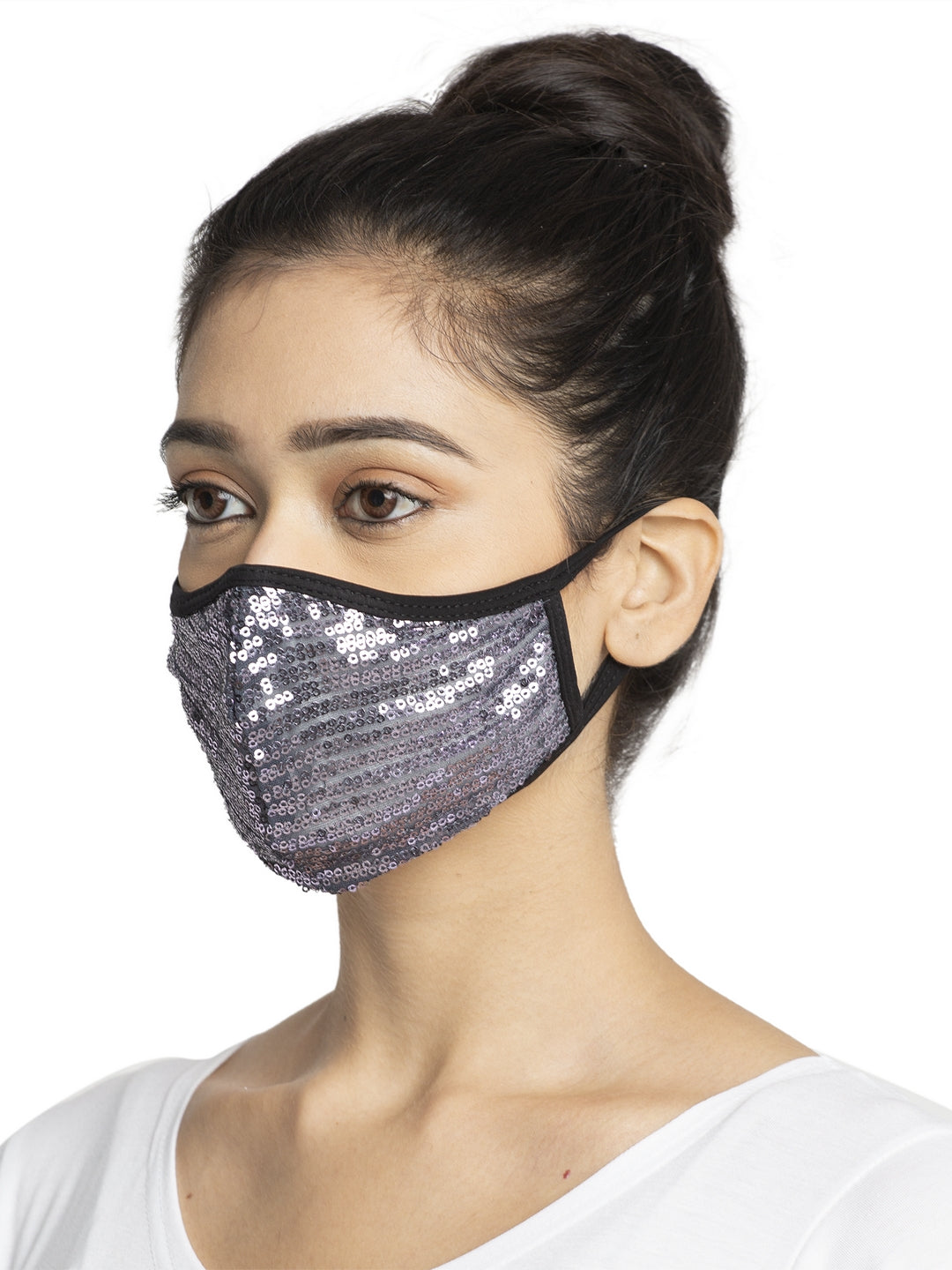 Grey Embellished Sparkling Glitter Sequin Women Fashion Reusable Face Mask