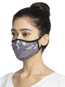 Grey Embellished Sparkling Glitter Sequin Women Fashion Reusable Face Mask