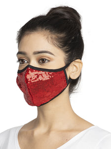 Red Embellished Sparkling Glitter Sequin Women Fashion Reusable Face Mask