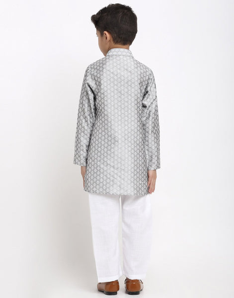 Brocade Kurta Pajama Set For Boys/Kids By Treemoda|Silver Grey| Kurta Pajama Set