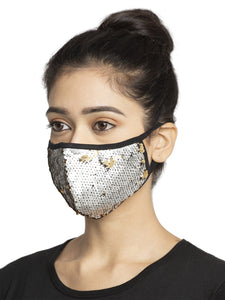 Silver Embellished Sparkling Glitter Sequin Women Fashion Reusable Face Mask