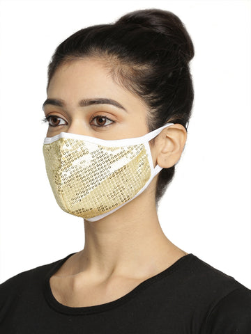 Beige Embellished Sparkling Glitter Sequin Women Fashion Reusable Face Mask