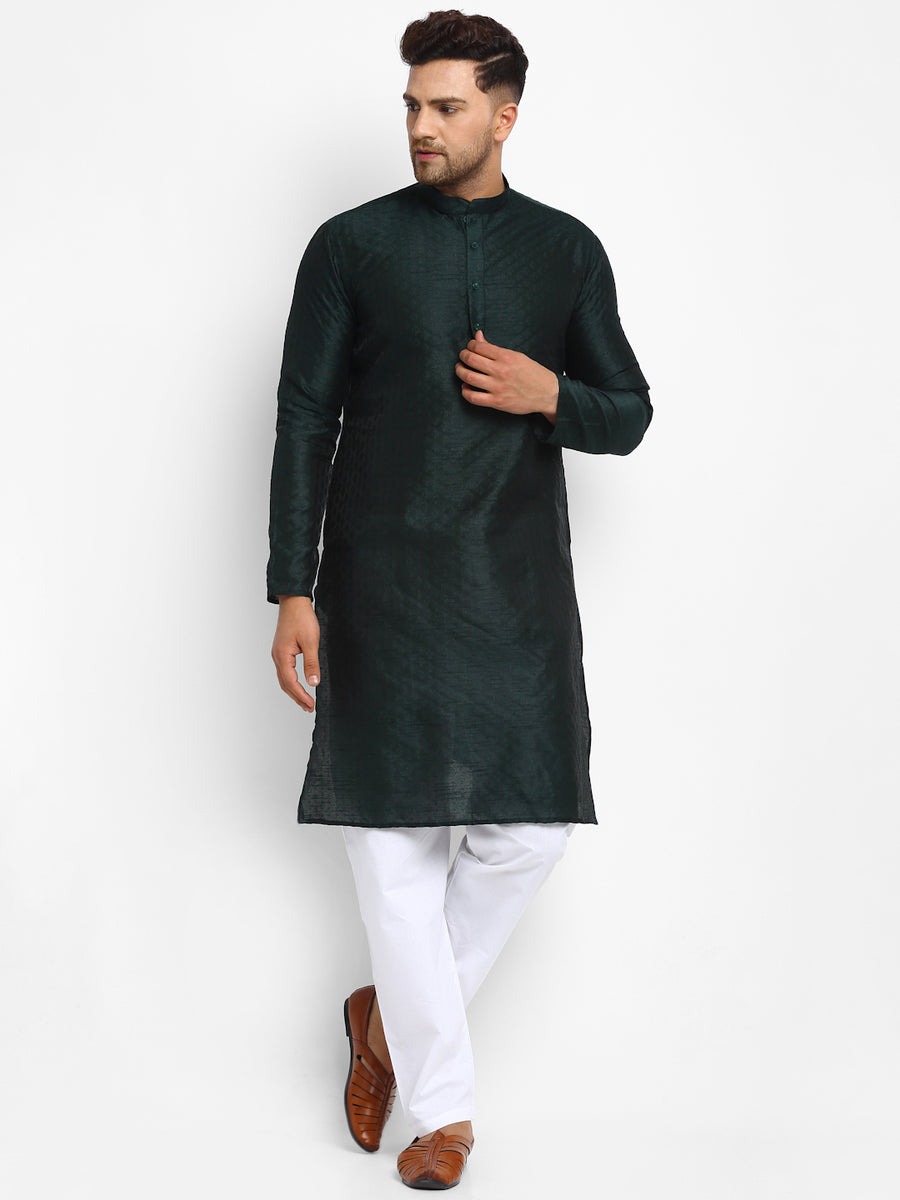 Embellished Brocade Bottle Green Kurta With Aligarh Pajama Set by