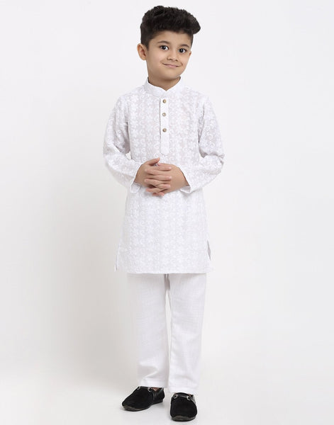 Lucknowi Chikankari Cotton Kurta Pajama Set For Boys/Kids By Treemoda|White| Kurta Pajama Set