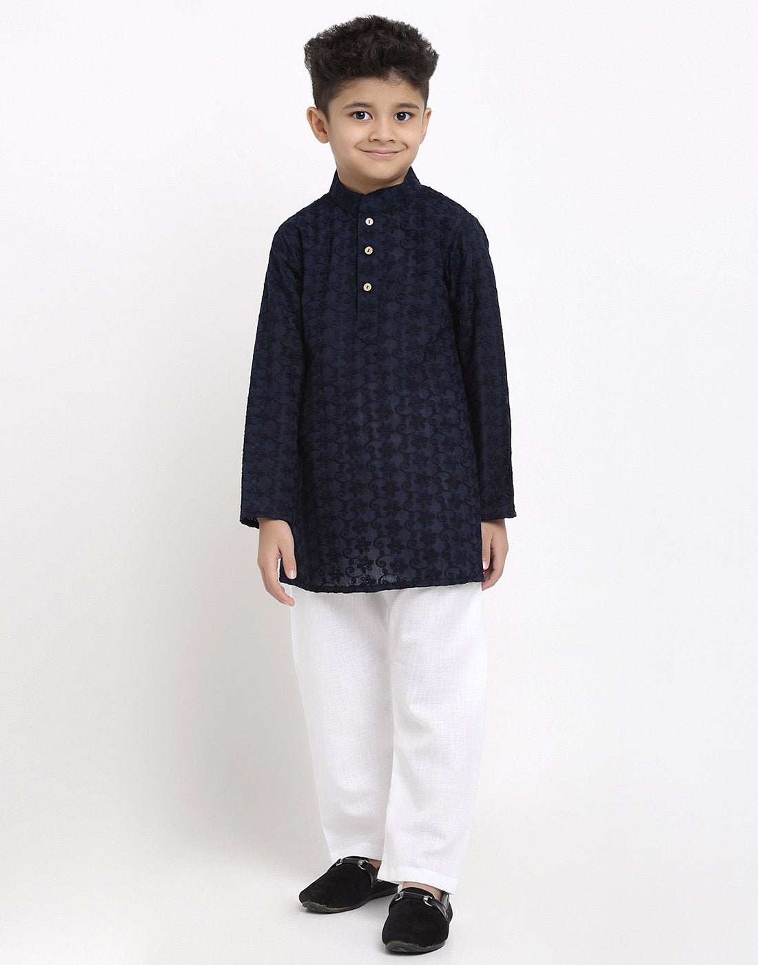 Lucknowi Chikankari Cotton Kurta Pajama Set For Boys/Kids By Treemoda|Navy Blue| Kurta Pajama Set