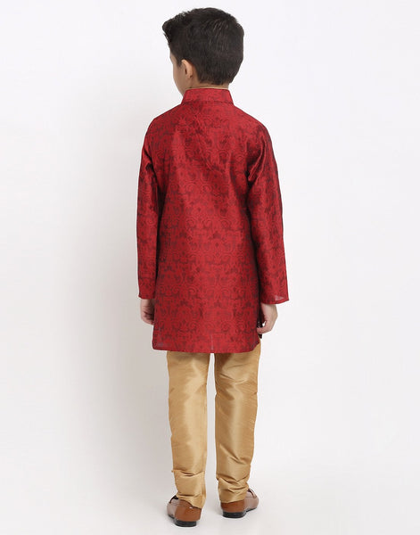 Brocade Kurta Pajama Set For Boys/Kids By Treemoda|Red| Kurta Pajama Set