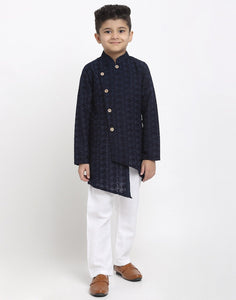 Lucknowi Chikankari Cotton Kurta Pajama Set For Boys/Kids By Treemoda|Navy Blue| Kurta Pajama Set