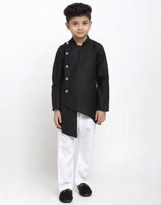 Linen Designer Kurta Pajama Set For Boys/Kids By Treemoda|Black| Kurta Pajama Set
