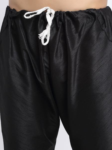Ethinic Brocade Silk Black Kurta With Churidar Pajama For Men By Treemoda
