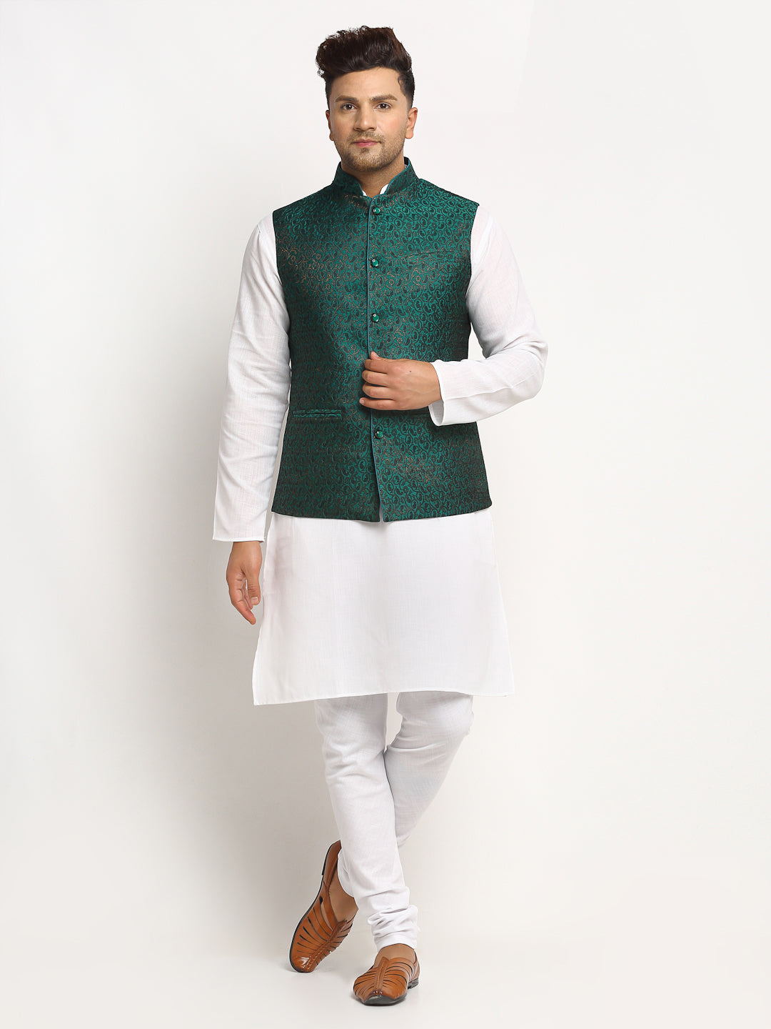 Buy Bottle Green Art Silk Nehru Jacket (NMK-6364) Online