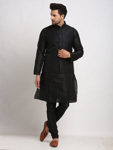 Treemoda Ethnic Brocade Black Kurta Pajama With Black Nehru Jacket For Men