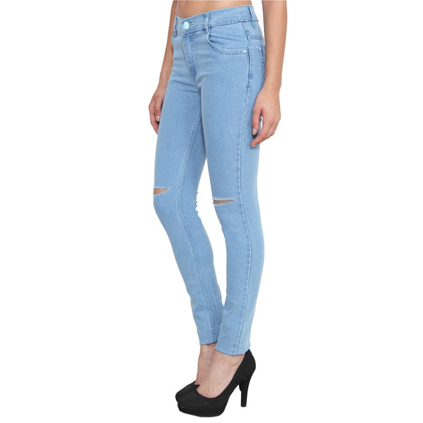Women's Slim Fit Mid-Rise Clean Look Knee Slit Streachable Jeans