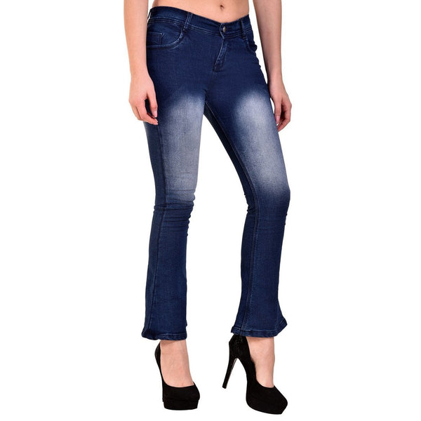 Women's Skinny Fit Mid-Rise Heavy Fade Boot Cut Streachable Jeans